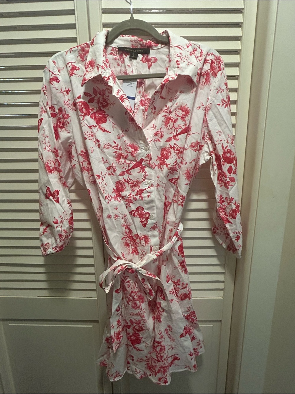 Cynthia Steffe White Dress with Red Floral Print